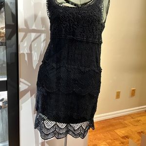 Scalloped lace black cotton summer dress XS American Eagle Outfitters